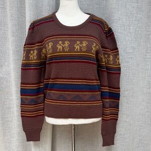 Vintage acrylic knit Crewneck brown gold blue Scandinavian style sweater
